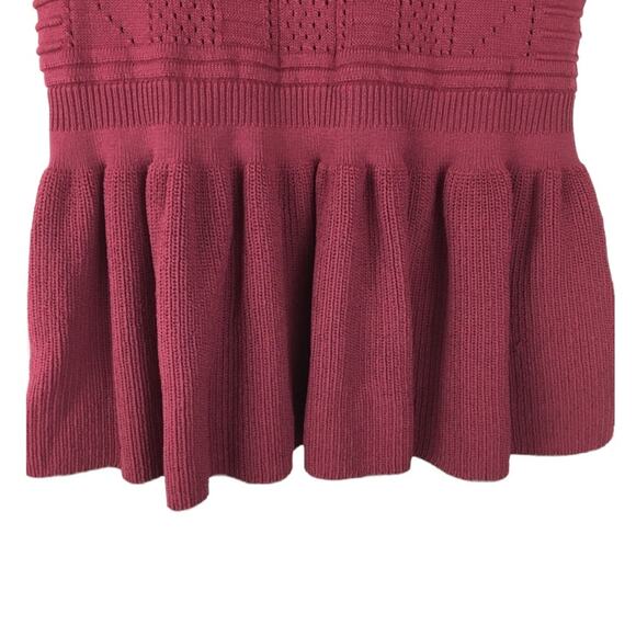 Torn By Ronny Kobo Scoop Neck Peplum Knit Sweater Burgundy Size S - Picture 8 of 10